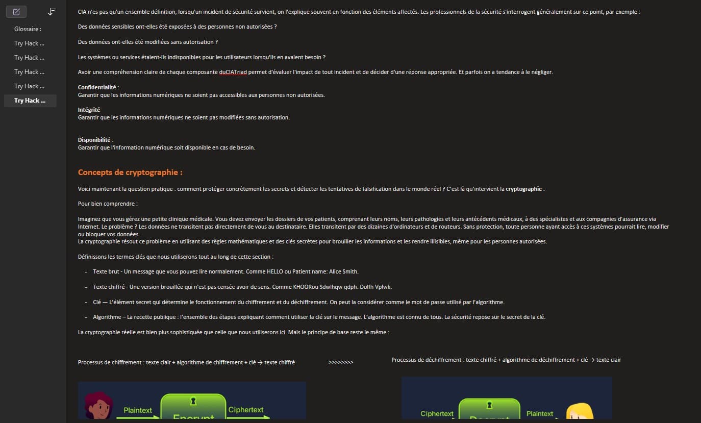 Exemple de notes personnelles prises pendant les modules TryHackMe