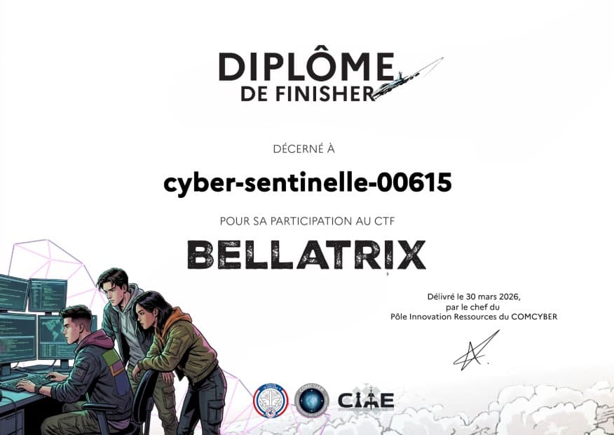 Diplôme de finisher du CTF Orion Bellatrix